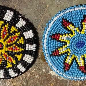 Vintage 3” hand sown beaded rosettes